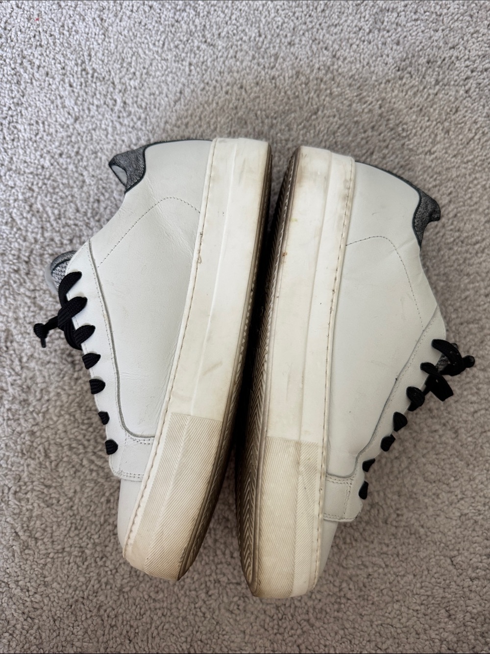 P448 White Leather Sneakers with Black Laces and Snake-Print Heel - Size 39 - Picture 5 of 10